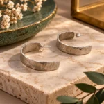 Wide Hammered Semi Hoop Earrings - Image 2