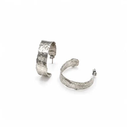 Wide Hammered Semi Hoop Earrings 1