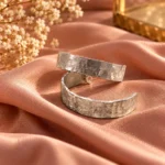 Wide Hammered Semi Hoop Earrings - Image 3