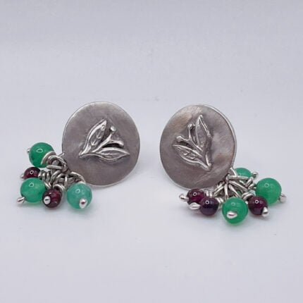 Berry and Leaf Disc Stud Earrings