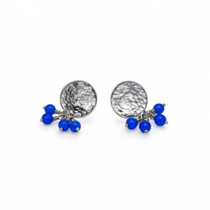 Hammered Disc Stud Earrings with Stones 1