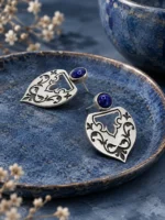 Persian Motif Earrings with Lapis Lazuli Cabochons - Image 3