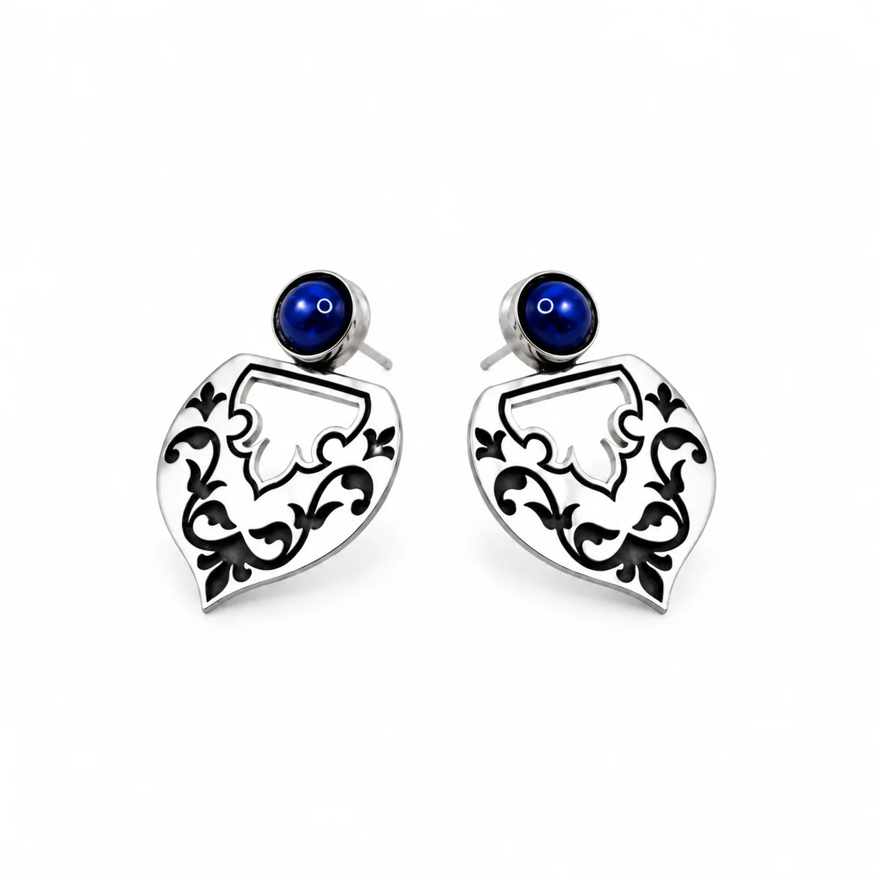 shirin w Floral Persian Motif Earrings with Lapis Lazuli 2