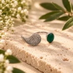 Milgrain Paisely and Oval Green Agate Ring - Image 3