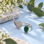 Milgrain Paisely and Oval Green Agate Ring - Image 2