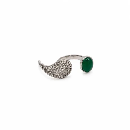 Milgrain Paisely and Oval Green Agate Ring 2