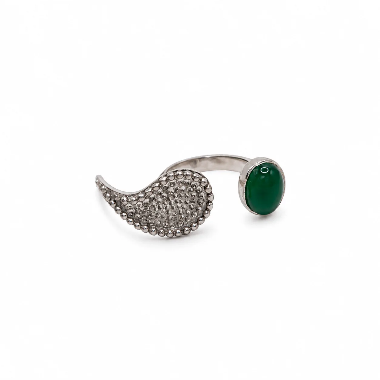 green Milgrain Paisely and Oval Green Agate Ring 1