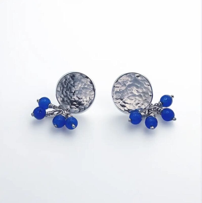 Hammered Disc Stud Earrings with Stones