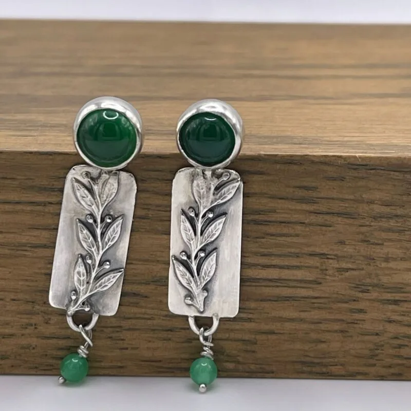 Leaf and Green Agate Earrings