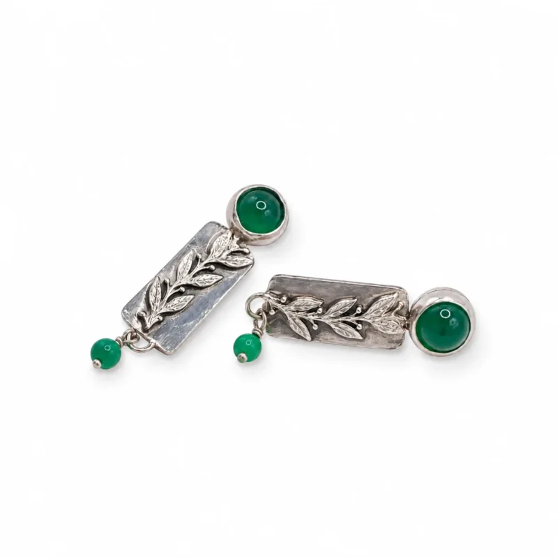 Leaf and Green Agate Earrings 1