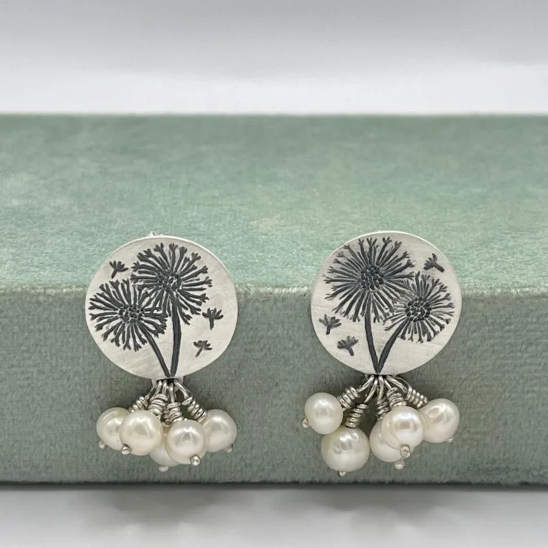 Dandelion Earrings with Fresh water Pearls