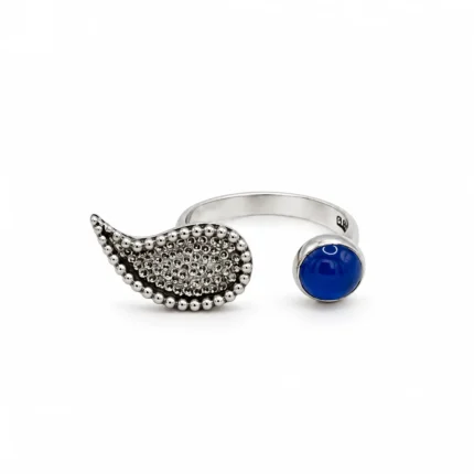 Milgrain Paisely and Round Blue Agate Ring 2