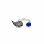 Milgrain Paisely and Round Blue Agate Ring 3