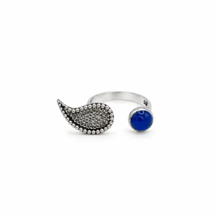Milgrain Paisely and Round Blue Agate Ring 3