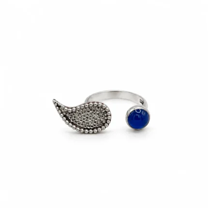 Milgrain Paisely and Round Blue Agate Ring 1