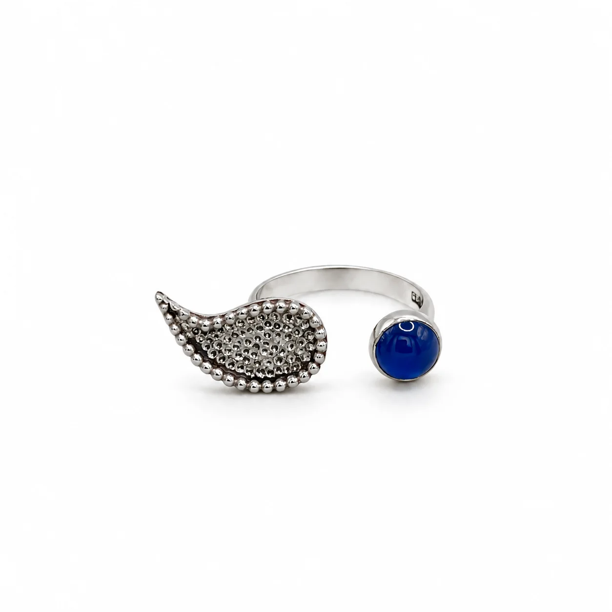 opal 1 Milgrain Paisely and Round Blue Agate Ring 1