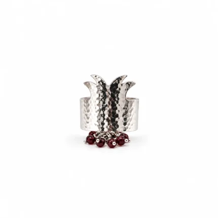 Pomegranate Wide Band Ring With Red Garnet Stones 2