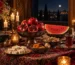 Elegant Persian Yalda table with traditional foods and pomegranate 1